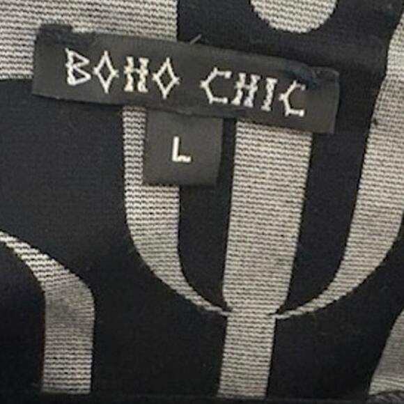 Boho Chic Jacket Abstract Artsy L Black Grey 3/4 Sleeve Rouching Zip Front VNTG - Picture 7 of 10